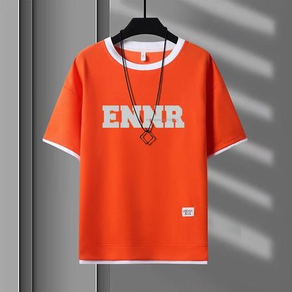 男女兼用 プリント 配色 Tシャツ & ショーツ セットアップ E-80090