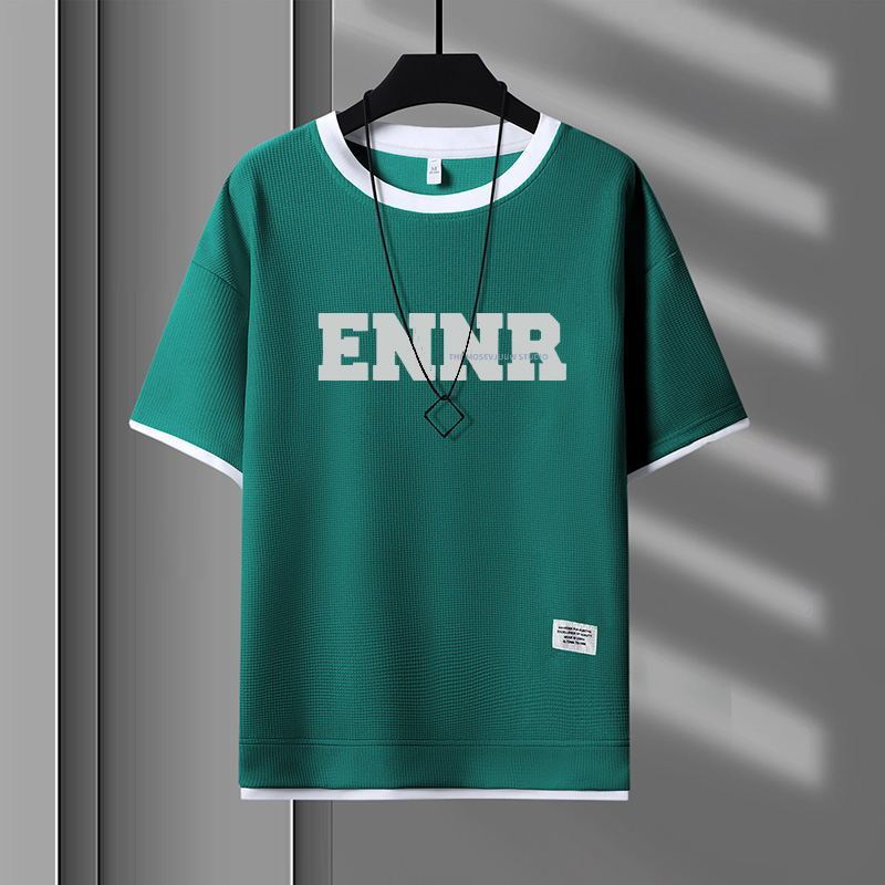 男女兼用 プリント 配色 Tシャツ & ショーツ セットアップ E-80090