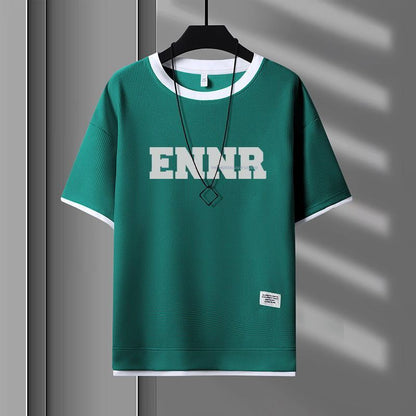 男女兼用 プリント 配色 Tシャツ & ショーツ セットアップ E-80090