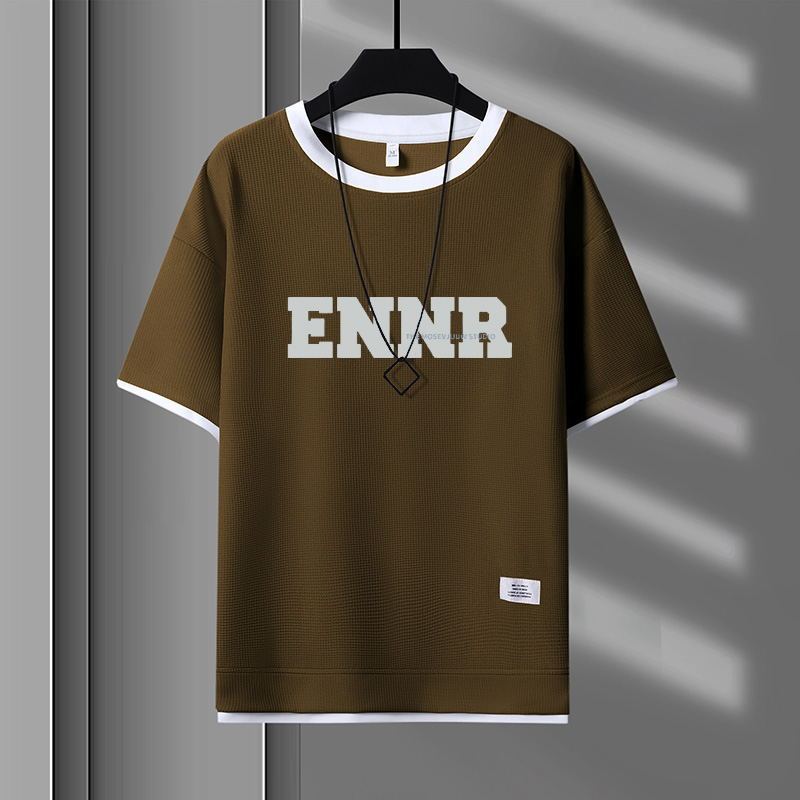 男女兼用 プリント 配色 Tシャツ & ショーツ セットアップ E-80090