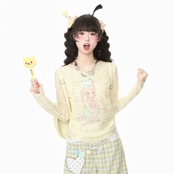 透け感 メッシュ 長袖 シースルー Tシャツ F-13575