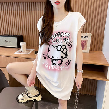 大人可愛い プリント ゆったり レディース ワンピース E-13468