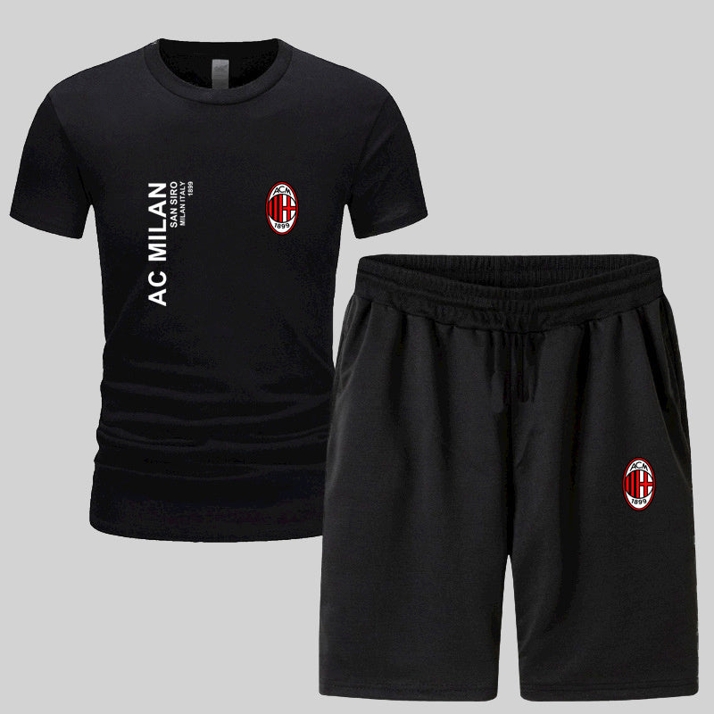 スポーツウェア ロゴ入り 半袖 Tシャツ + ハーフパンツ セットアップ E-13127