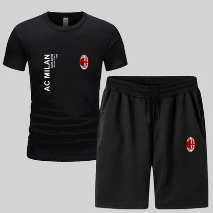 スポーツウェア ロゴ入り 半袖 Tシャツ + ハーフパンツ セットアップ E-13127