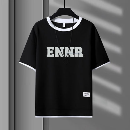 男女兼用 プリント 配色 Tシャツ & ショーツ セットアップ E-80090