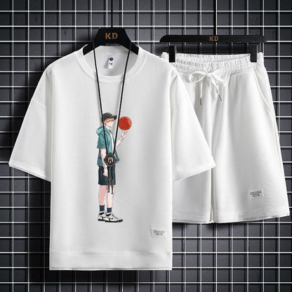 男女兼用 上質 プリント Tシャツ & ショーツ セットアップ E-13247
