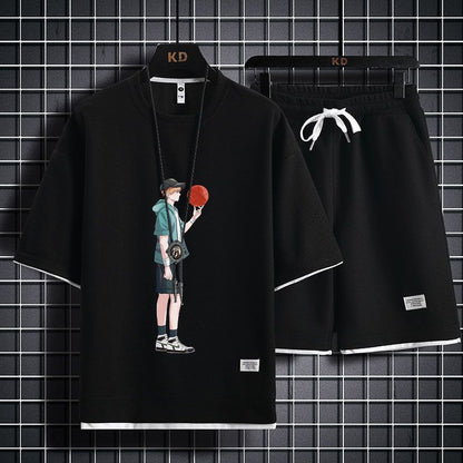 男女兼用 上質 プリント Tシャツ & ショーツ セットアップ E-13247