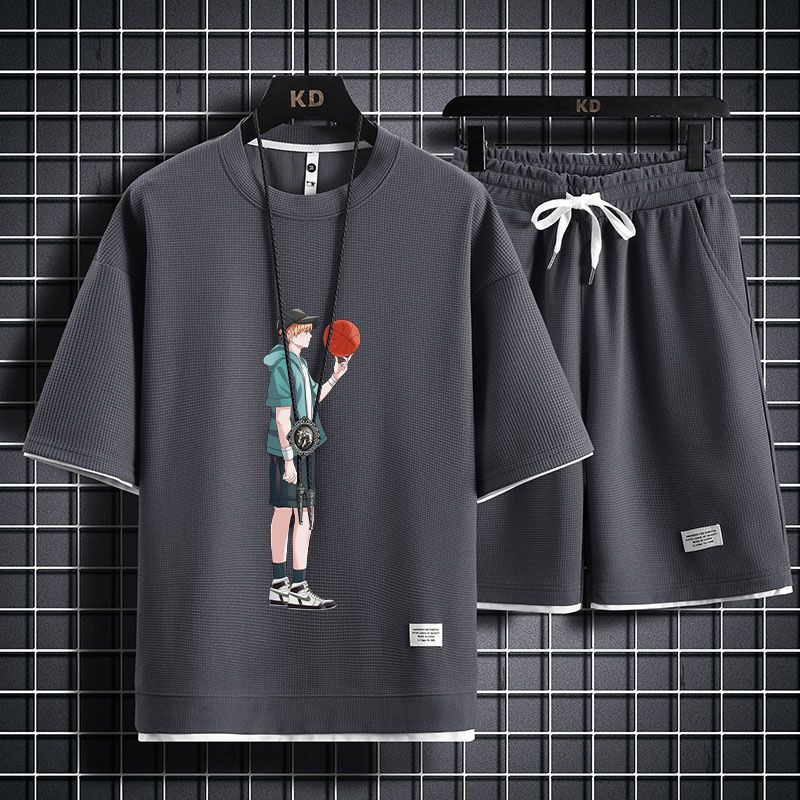 男女兼用 上質 プリント Tシャツ & ショーツ セットアップ E-13247