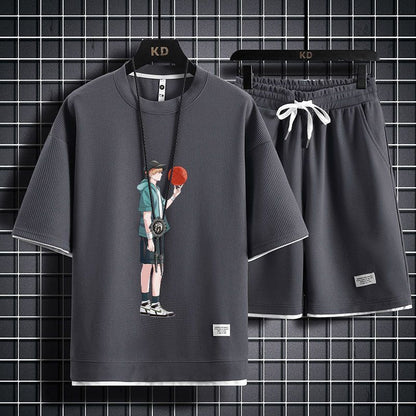男女兼用 上質 プリント Tシャツ & ショーツ セットアップ E-13247