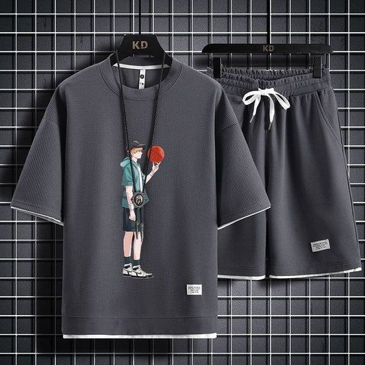 男女兼用 上質 プリント Tシャツ & ショーツ セットアップ E-13247