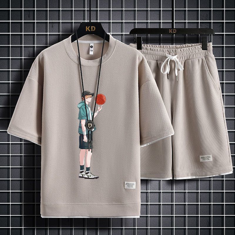 男女兼用 上質 プリント Tシャツ & ショーツ セットアップ E-13247