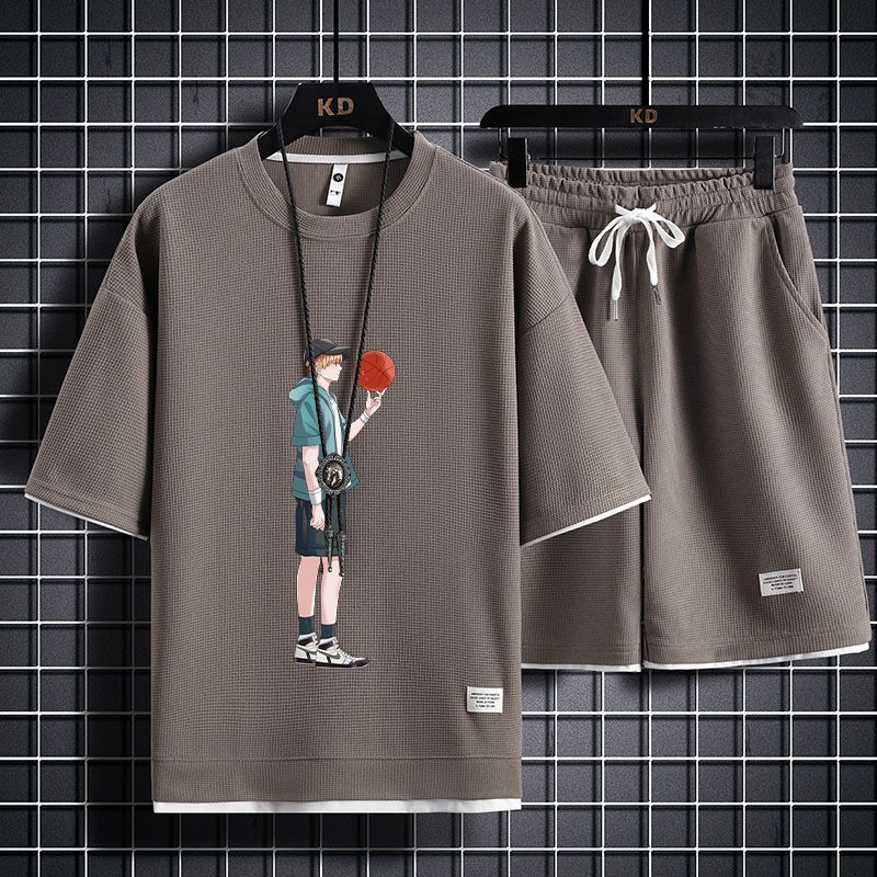 男女兼用 上質 プリント Tシャツ & ショーツ セットアップ E-13247