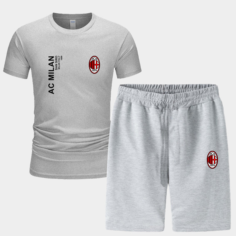 スポーツウェア ロゴ入り 半袖 Tシャツ + ハーフパンツ セットアップ E-13127