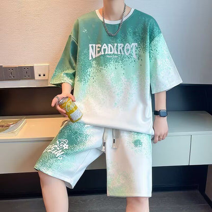 大人気アイテム グラデーション Tシャツ & ショーツ セットアップ E-80013