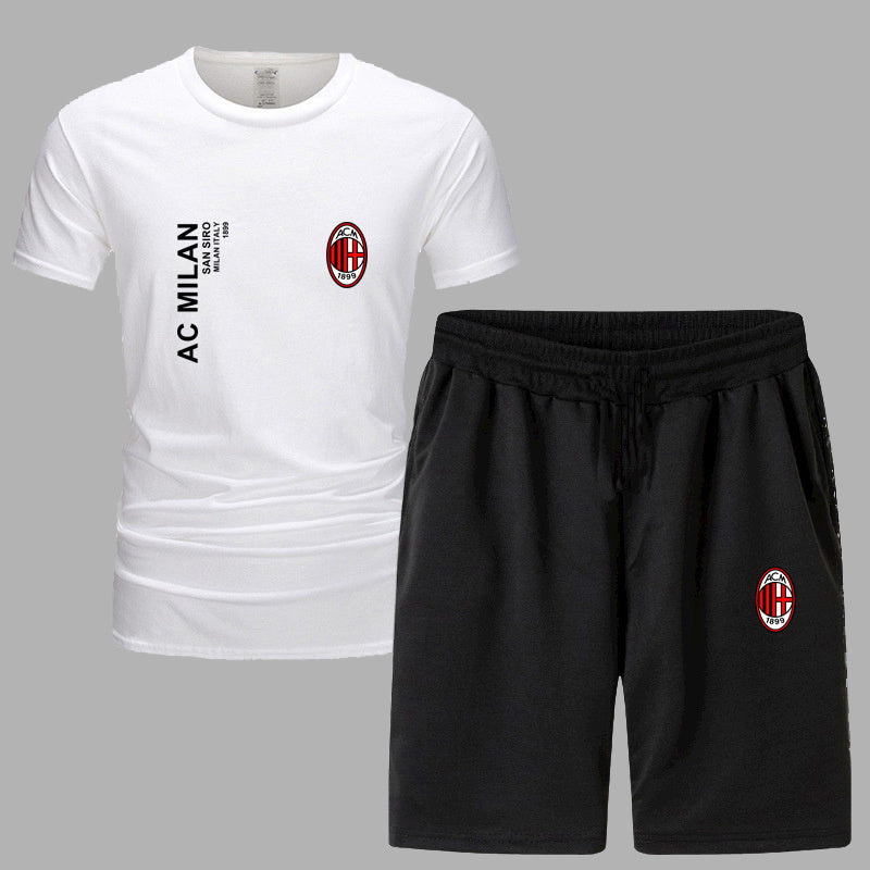 スポーツウェア ロゴ入り 半袖 Tシャツ + ハーフパンツ セットアップ E-13127