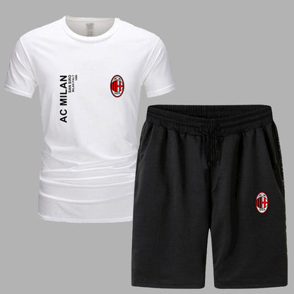 スポーツウェア ロゴ入り 半袖 Tシャツ + ハーフパンツ セットアップ E-13127