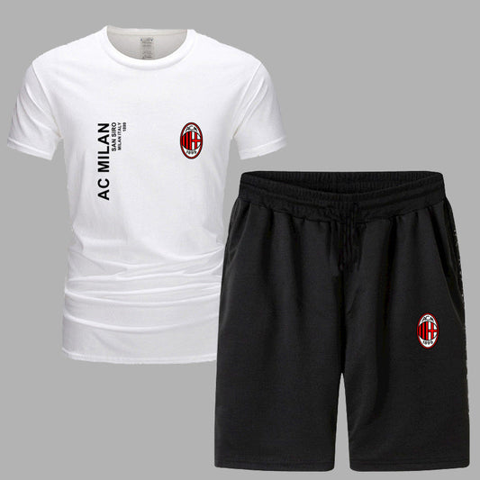 スポーツウェア ロゴ入り 半袖 Tシャツ + ハーフパンツ セットアップ E-13127