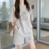 早い者勝ち プリント Tシャツ & ショーツ セットアップ E-80092
