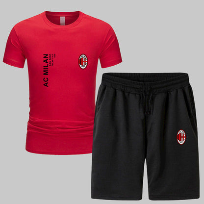 スポーツウェア ロゴ入り 半袖 Tシャツ + ハーフパンツ セットアップ E-13127