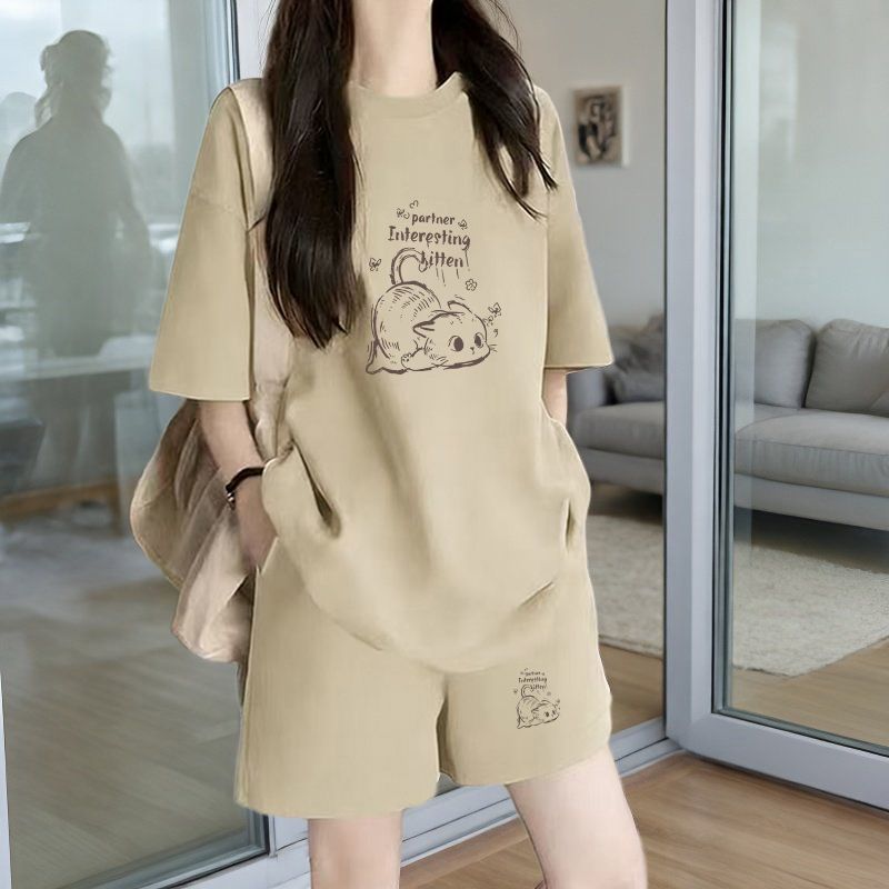 早い者勝ち プリント Tシャツ & ショーツ セットアップ E-80092