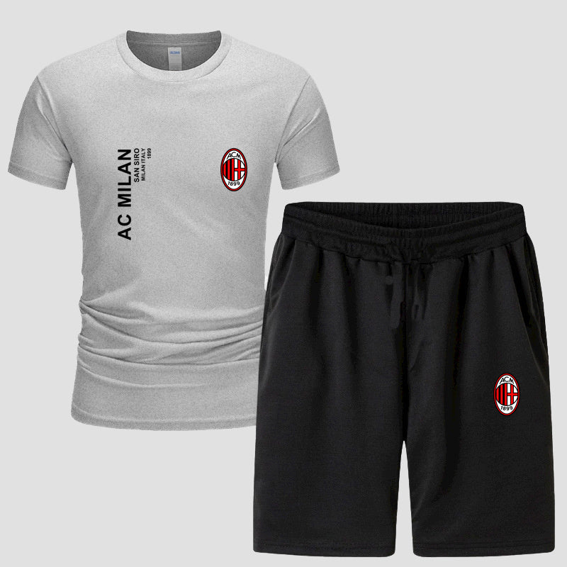 スポーツウェア ロゴ入り 半袖 Tシャツ + ハーフパンツ セットアップ E-13127