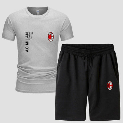 スポーツウェア ロゴ入り 半袖 Tシャツ + ハーフパンツ セットアップ E-13127