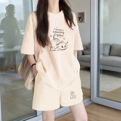 早い者勝ち プリント Tシャツ & ショーツ セットアップ E-80092