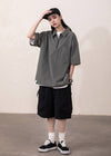 新作 ルーズシルエット ハーフジップ ポケット付き Tシャツ E-13134