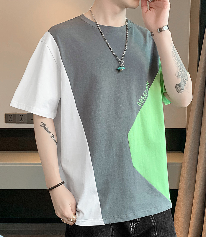 早い者勝ち 配色 ファッション 半袖 Tシャツ E-80062