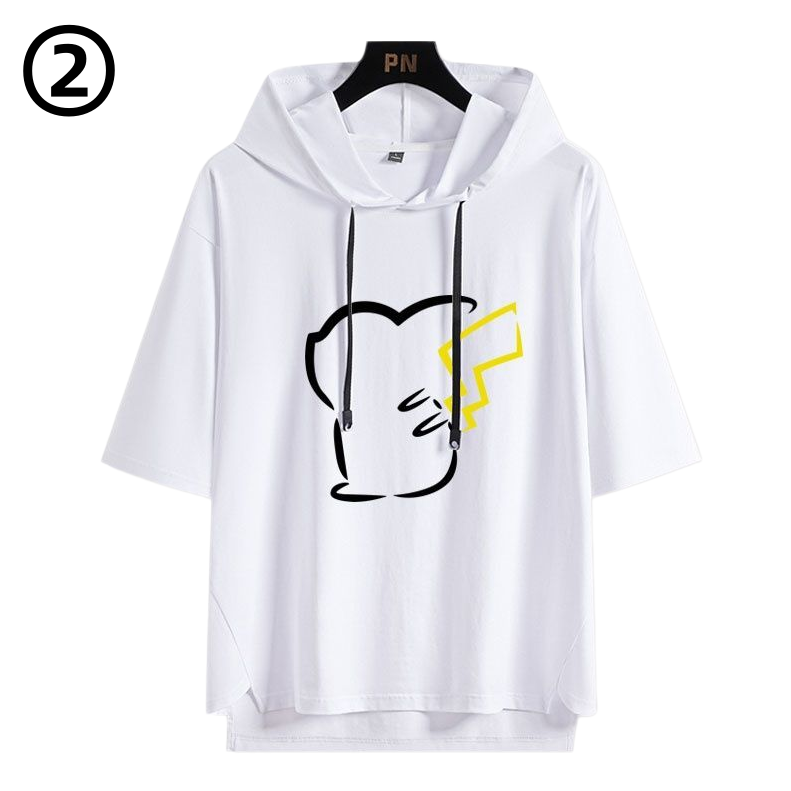 男女兼用 フッド付き カジュアル 半袖 Tシャツ E-13427