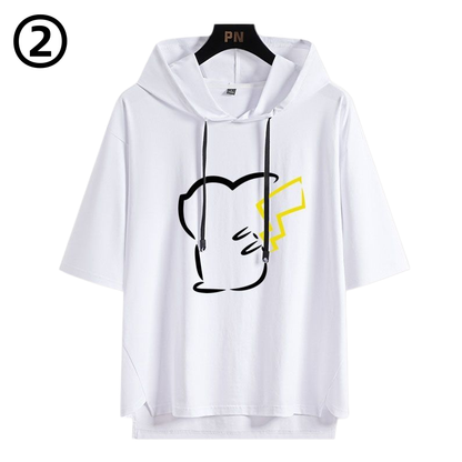 男女兼用 フッド付き カジュアル 半袖 Tシャツ E-13427