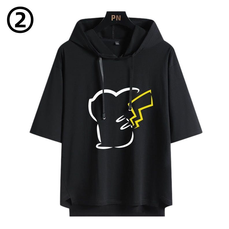 男女兼用 フッド付き カジュアル 半袖 Tシャツ E-13427