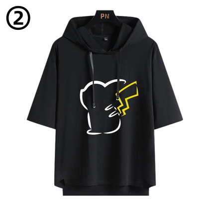 男女兼用 フッド付き カジュアル 半袖 Tシャツ E-13427
