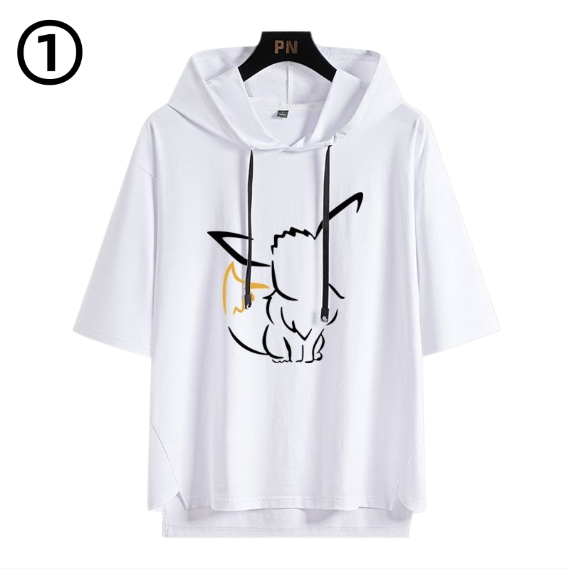 男女兼用 フッド付き カジュアル 半袖 Tシャツ E-13427