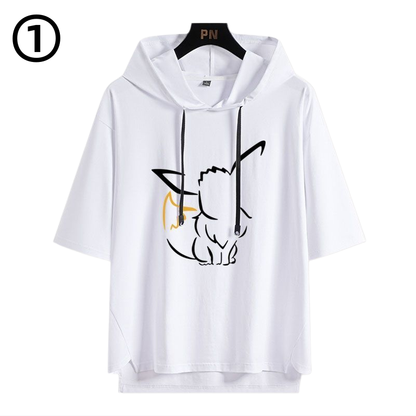 男女兼用 フッド付き カジュアル 半袖 Tシャツ E-13427