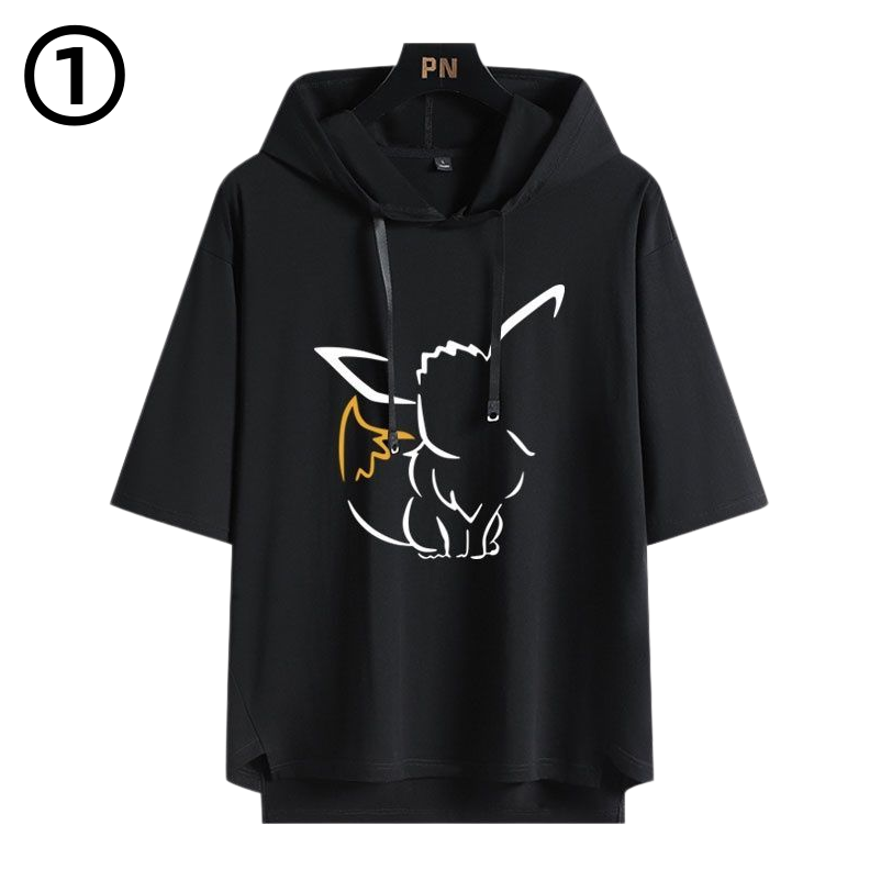 男女兼用 フッド付き カジュアル 半袖 Tシャツ E-13427