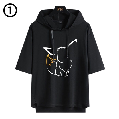 男女兼用 フッド付き カジュアル 半袖 Tシャツ E-13427