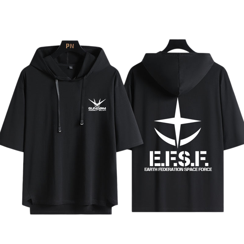 男女兼用 フッド付き カジュアル 半袖 Tシャツ E-13434