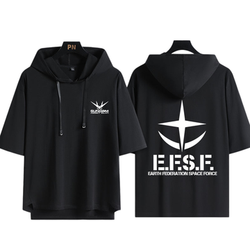 男女兼用 フッド付き カジュアル 半袖 Tシャツ E-13434