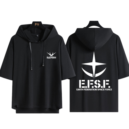 男女兼用 フッド付き カジュアル 半袖 Tシャツ E-13434