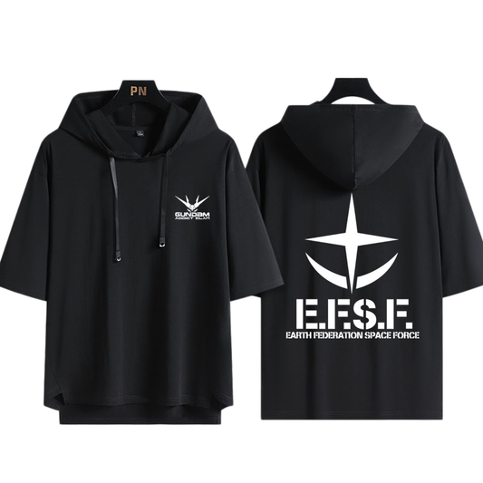 男女兼用 フッド付き カジュアル 半袖 Tシャツ E-13434