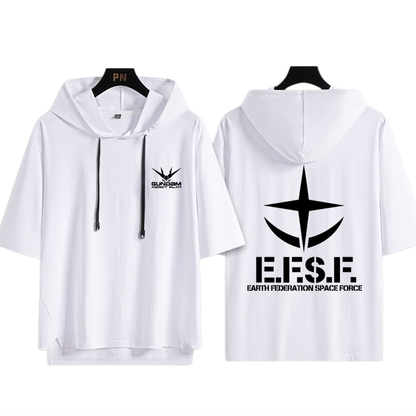 男女兼用 フッド付き カジュアル 半袖 Tシャツ E-13434