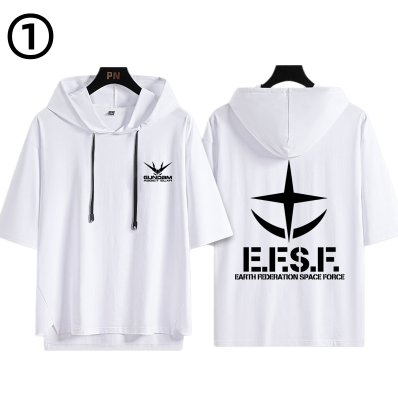 男女兼用 フッド付き カジュアル 半袖 Tシャツ E-13434