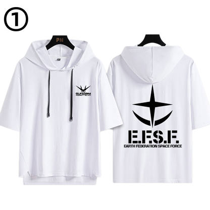 男女兼用 フッド付き カジュアル 半袖 Tシャツ E-13434