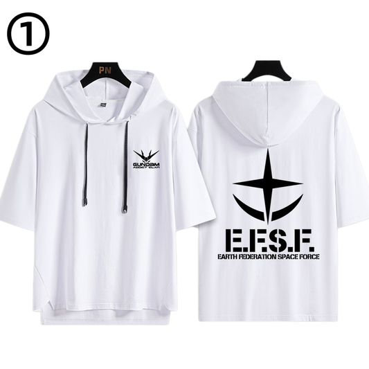 男女兼用 フッド付き カジュアル 半袖 Tシャツ E-13434