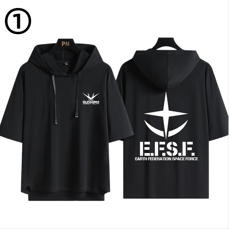 男女兼用 フッド付き カジュアル 半袖 Tシャツ E-13434