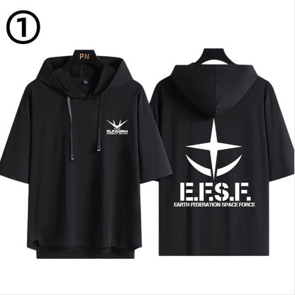 男女兼用 フッド付き カジュアル 半袖 Tシャツ E-13434