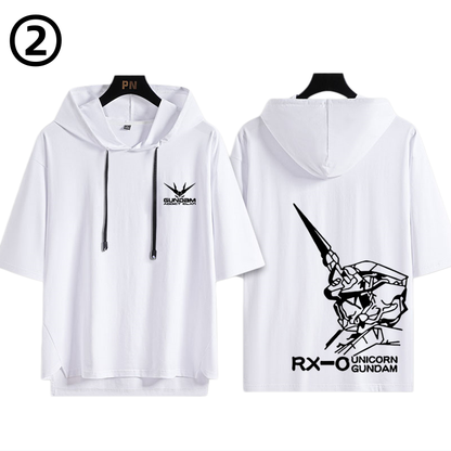 男女兼用 フッド付き カジュアル 半袖 Tシャツ E-13434