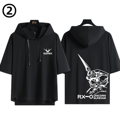 男女兼用 フッド付き カジュアル 半袖 Tシャツ E-13434