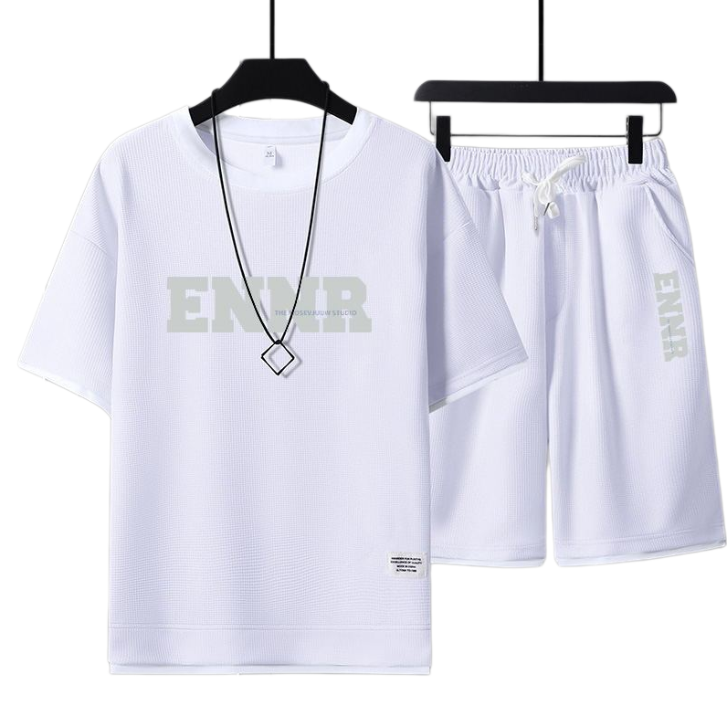 男女兼用 プリント 配色 Tシャツ & ショーツ セットアップ E-80090